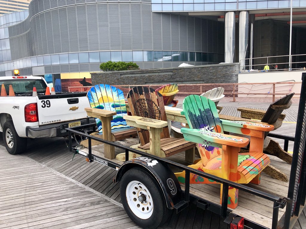 NJCRDA's tweet image. SID crew installing adirondack chairs on the Atlantic City Boardwalk for @48BlocksAC preparation.

This weekend, @ACArtsFound will kick off #48BlocksAC to celebrate the art, talent and history of AC. 48blocksac.com

#DOAC #ACartsfoundation #NJCRDA