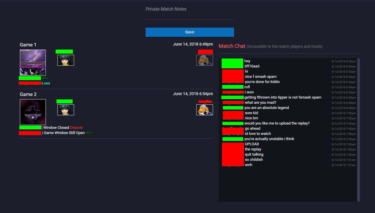 scrubquotes's tweet photo. "After losing game 2 to a double jump read tipper reports the win for himself and tried to make the chat log look like he had actually won in the dispute. Anther/admins gave me my points less than 5 minutes later lol" @Kommatiazo https://t.co/DH2iBhOYQR