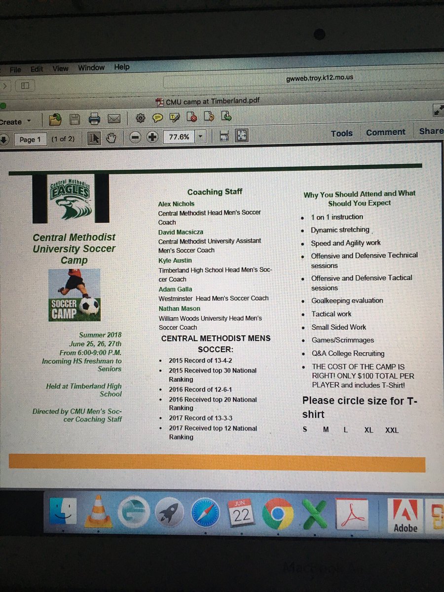 If any high school boys are interested this is a great opportunity! Central Methodist is hosting a camp next week at Timberland HS.