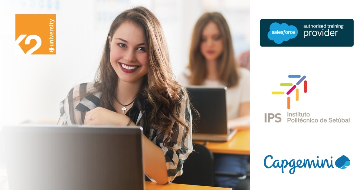 CristianoSNeto's tweet image. K2 University, em parceria com o Instituto Politécnico de Setúbal e #Capgemini apostam no aumento competências digitais dos seus estudantes. Promovendo a formação oficial em #Salesforce e estágio após certificação, para uma carreira competitiva em Cloud Computing! #SalesforceLIS