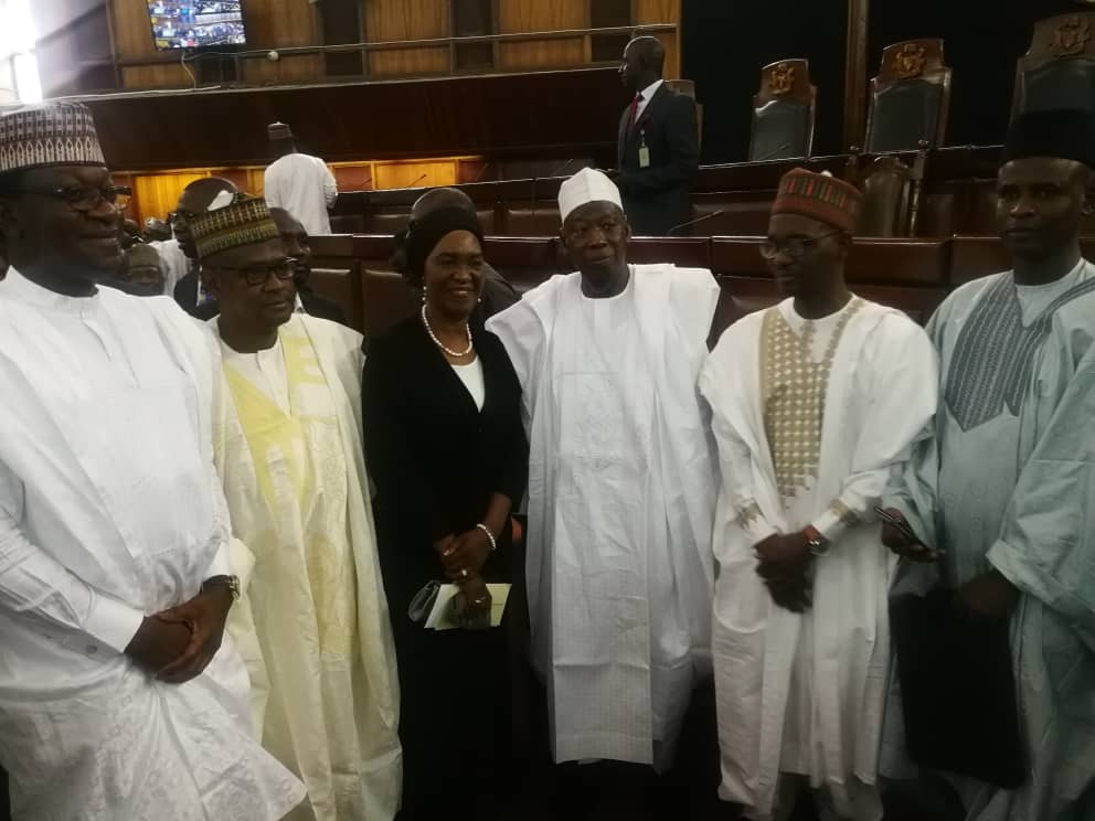 L-R <a href="/AbdulAbmJ/">Abdulmumin Jibrin</a>, Alh. Auwalu Ilu, Justice Patricia Mahmud, @GovUmarGanduje of Kano State, Dr. Nasir Mahmud &amp; Kano State Attorney General, Ibrahim Mukhtar pose for a picture shorty after the swearing in of Justice Patricia Mahmud, and other judges as Justices of the Supreme Court