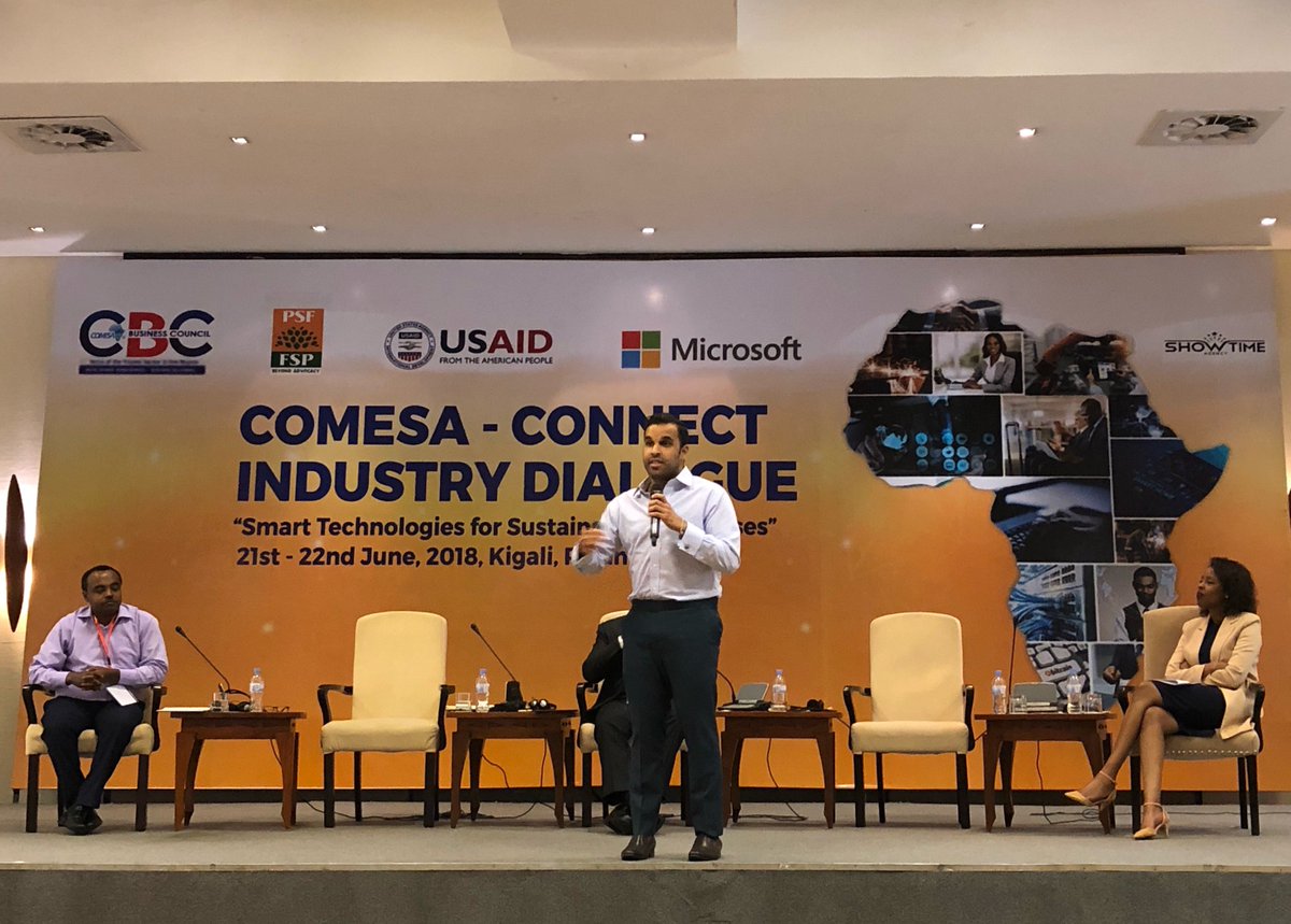 Miyeh's tweet photo. @Samiribrahim of @sunculturekenya, talking about digitizing ag at COMESA CONNECT. Very cool solar-powered irrigation system to addres the fact that only 6% of cultivated land in Africa is irrigated, compared to 41% in Asia" #cbcconnectindustry2018 https://t.co/bmZpYZmgEX
