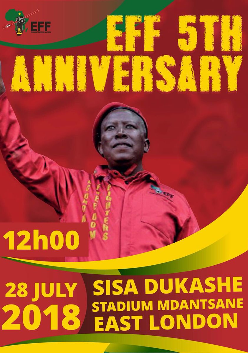 Julius_S_Malema's tweet photo. Save the date, 5 years of unbroken economic struggle. #EFFTurns5 https://t.co/RJaTeDo1da