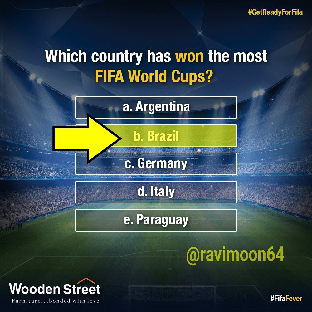 ravimoon64's tweet image. ⚽Ans✒B) Brazil 
#GetReadyForFifa
#FifaFever
#FIFAWorldCup 
Join @Pritigupta13031
@PrernaJ54110576 @prachimana @VHetal @Gopal29 @rj_foryou  @mysterioussu @Sunildave1 @Deepaadhan