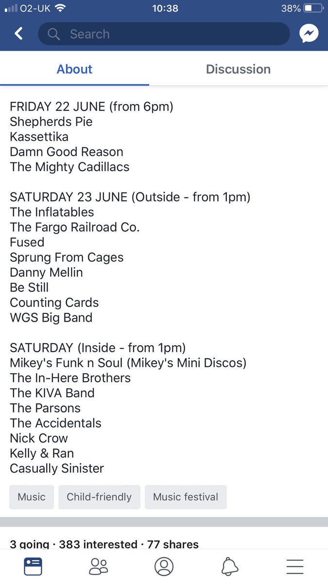 Tonight <a href="/NorLye_Festival/">Nor Lye Festival</a> from 6pm <a href="/ThePieRock/">Shepherds Pie</a> <a href="/DamnGoodReason/">DamnGoodReason</a> <a href="/MightyCadillacs/">Lorna</a> 🎸+on Saturday more fantastic bands <a href="/InflatablesSka/">The Inflatables</a> 🎹<a href="/fargo_rail_co/">Fargo Railroad Co.</a> <a href="/danny_mellin/">Danny Mellin</a> 🎶<a href="/BeStillOx/">Be Still</a> <a href="/SprungFromCages/">Sprung From Cages</a> <a href="/Jimmymooreman/">Jimmy Moore</a> <a href="/InHereBrothers/">In-Here Brothers</a> DJ <a href="/mikehow79/">Mikey</a> 🎼@randamag <a href="/OxTweets/">OxTweets</a> ☀️<a href="/WitneyMusicFest/">WitneyMusicFestival</a>