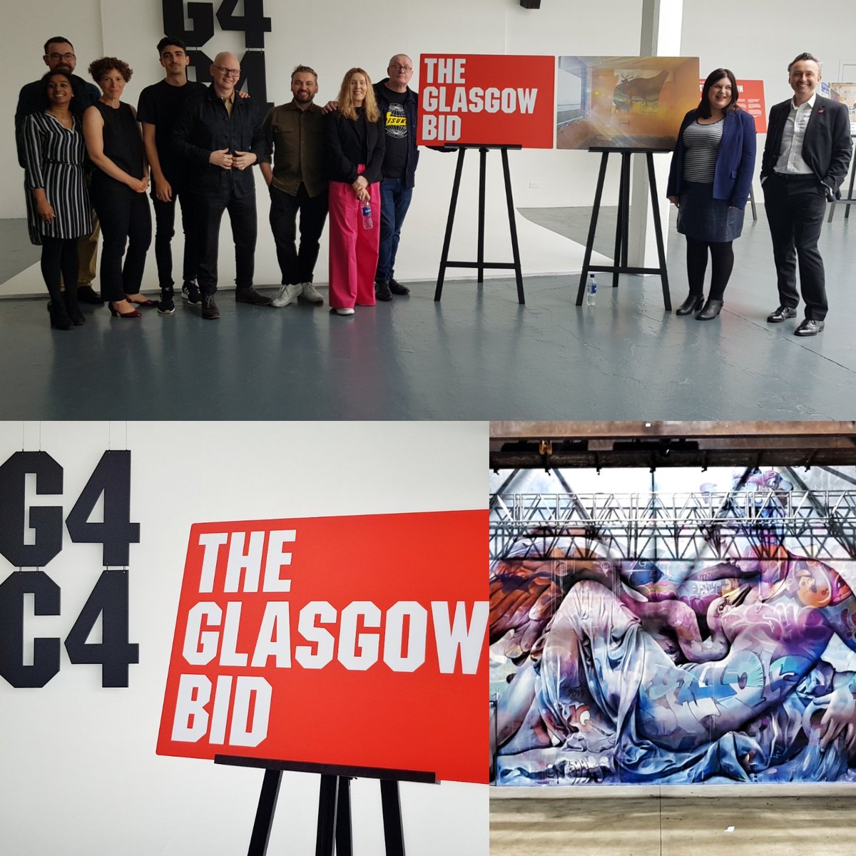 End of a good week in sunny Glasgow. High point was the #g4c4 bid @SWG3glasgow. <a href="/Detroit67Book/">Stuart Cosgrove</a> <a href="/SusaninLangside/">Susan Aitken</a>  <a href="/ColinBEdgar/">Colin Edgar</a> + team did Glasgow proud. And C4 were clearly impressed by our Dear Green Place. Just imagine the positive change <a href="/Channel4/">Channel 4</a> in Glasgow would deliver 4all!