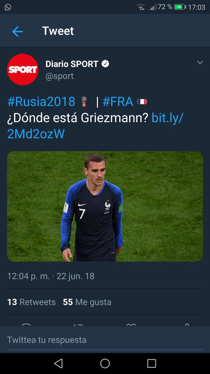 martinezzz_34's tweet photo. Como escuece la verdad eh @sport ,te lo digo ,está en octavos y primer partido del mundial marcando y quedando MOTM.
Os escuece mucho que no haya fichado por el @FCBarcelona_es ,como se le ve el plumero a la prensa de este país.Increíble.
#griezmannsequeda 🔴⚪🏧 https://t.co/4PWkVNCTxZ