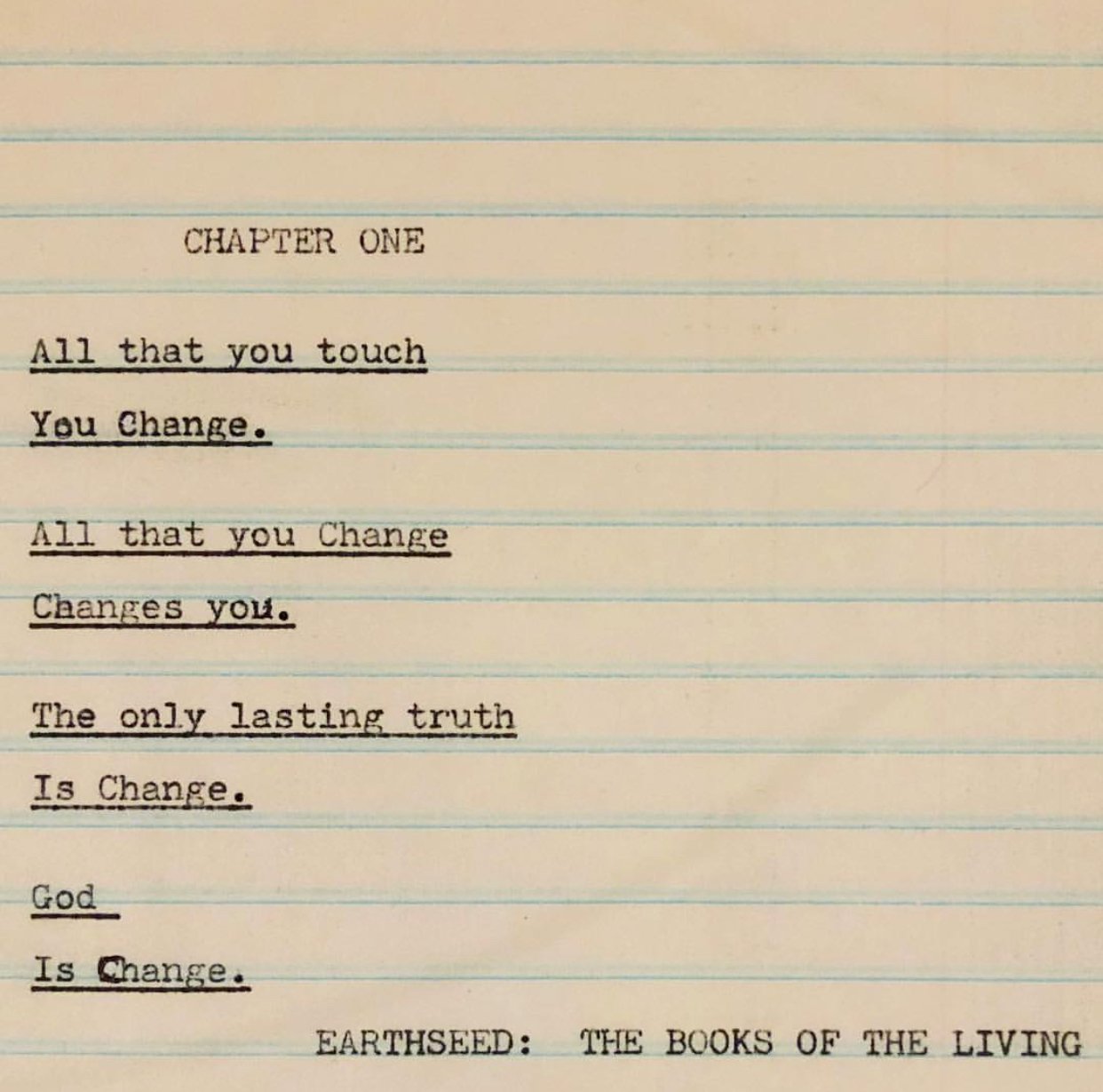 Octavia Butler Change Quote The Huntington On Twitter: "@Ava One Of Our Favorite Quotes. Happy  Birthday, Octavia E. Butler. Detail Of A Typewritten Draft Of  @Octaviaebutler's "Earthseed: The Books Of The Living," From The Octavia E.