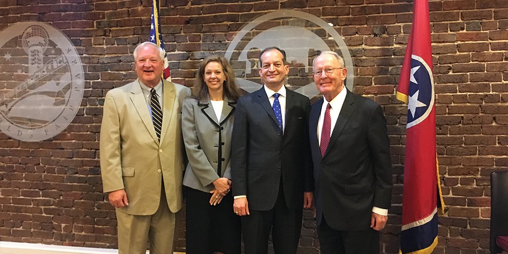 U.S. Secretary of Labor Alexander Acosta, U.S. Senator Lamar Alexander, and Tennessee Department of Commerce and Insurance Commissioner Julie Mix McPeak at the Knoxville Chamber.