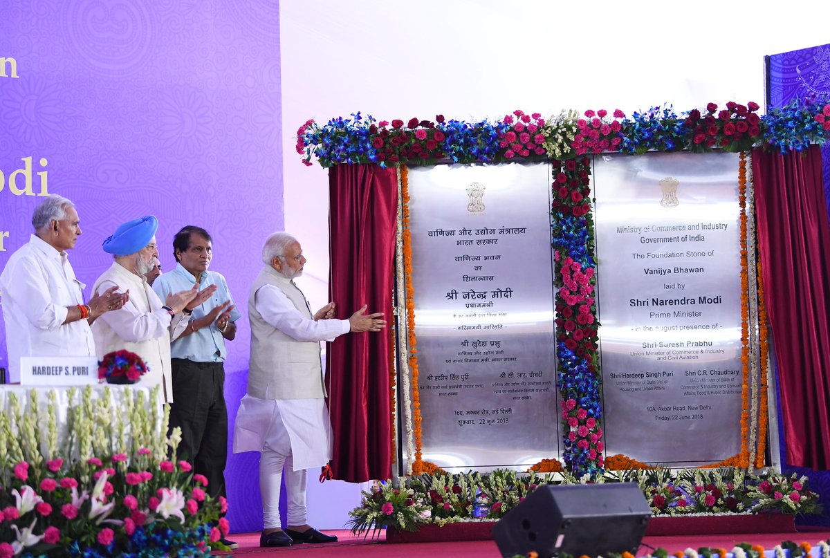 narendramodi's tweet photo. This morning, laid the foundation stone for Vanijya Bhawan, which will be home to the Commerce Department. Here is what I said on the occasion. https://t.co/Zye9QNzG3x https://t.co/4xf8GVCEEX