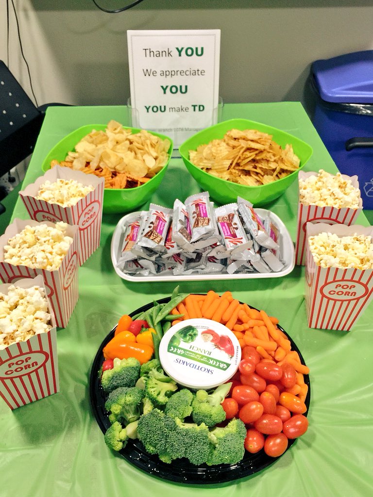 Last day of employee appreciation week - snacks for our amazing employees!!!  💚💚 #EAW2018 #YouMakeTD @IgorTochner_TD @tutisarit @ClarissaAu_TD @tdpauld  @ChrisStamper_TD @dvhfollowers, image size:768x1024