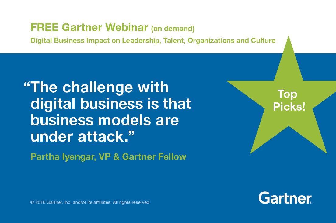 Gartner_inc's tweet photo. The #CIO holds a unique view on how to withstand the attack and guide the organization to victory. Learn more from our on-demand webinar, ‘Digital Business Impact on #Leadership, #Talent, Organizations and #Culture’. Watch anytime here: https://t.co/2O3wKUdt2r https://t.co/ZppkfoEhUT