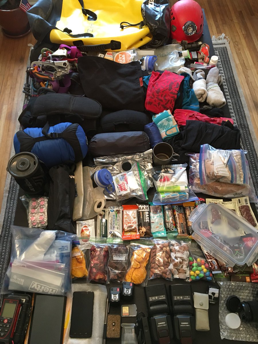 cavescience's tweet photo. Packing for 5 days underground science. It doesn’t include science gear yet and it’s all gotta fit in that yellow bag! https://t.co/SQM2X94PY7