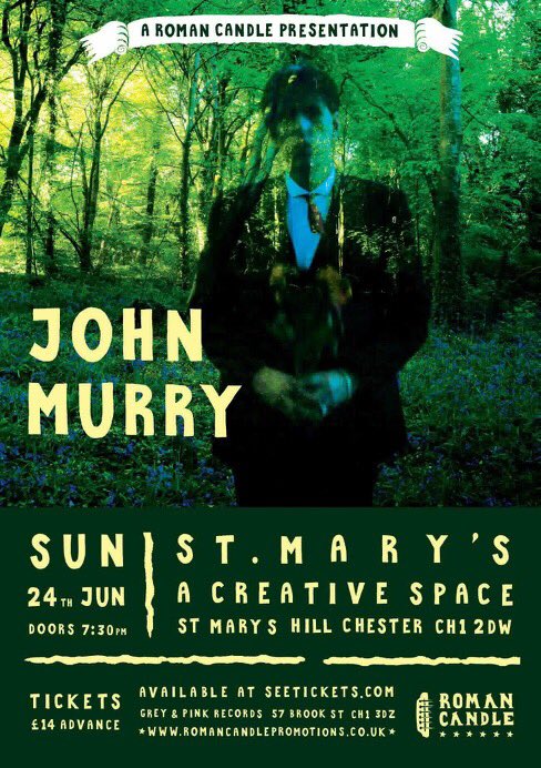 Last chance to get your hands on tickets for John Murray, playing at St Mary’s Creative Space in Chester this Sunday. 
Tickets available in the shop...