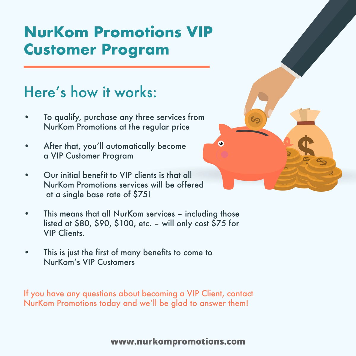 NurKomPromotion's tweet photo. NURKOMPROMOTIONS #VIP CUSTOMER PROGRAM
• To qualify, purchase any three services from #NurKomPromotions at the regular price
• After that, you’ll automatically become a VIP #CustomerProgram
• Our initial benefit to VIP clients is that all #NurKom ..
https://t.co/0wGkknpYMs https://t.co/Xe3S1aQ5NI