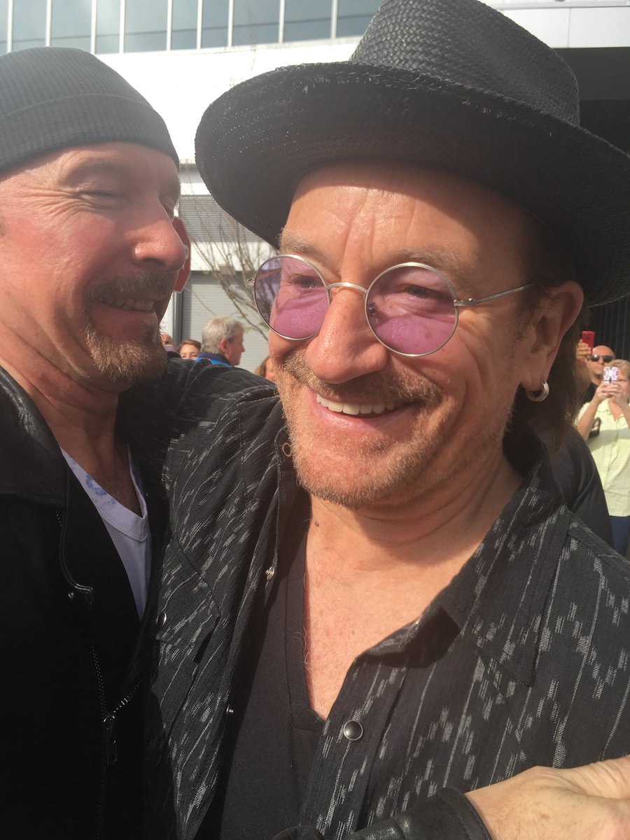 Aimsel's tweet photo. PSA: Never give up on your dreams. I just got to meet and shake hands with #bono and #theedge from #u2 #U2eiTour #U2eitourboston https://t.co/9aZ8QjGM1C