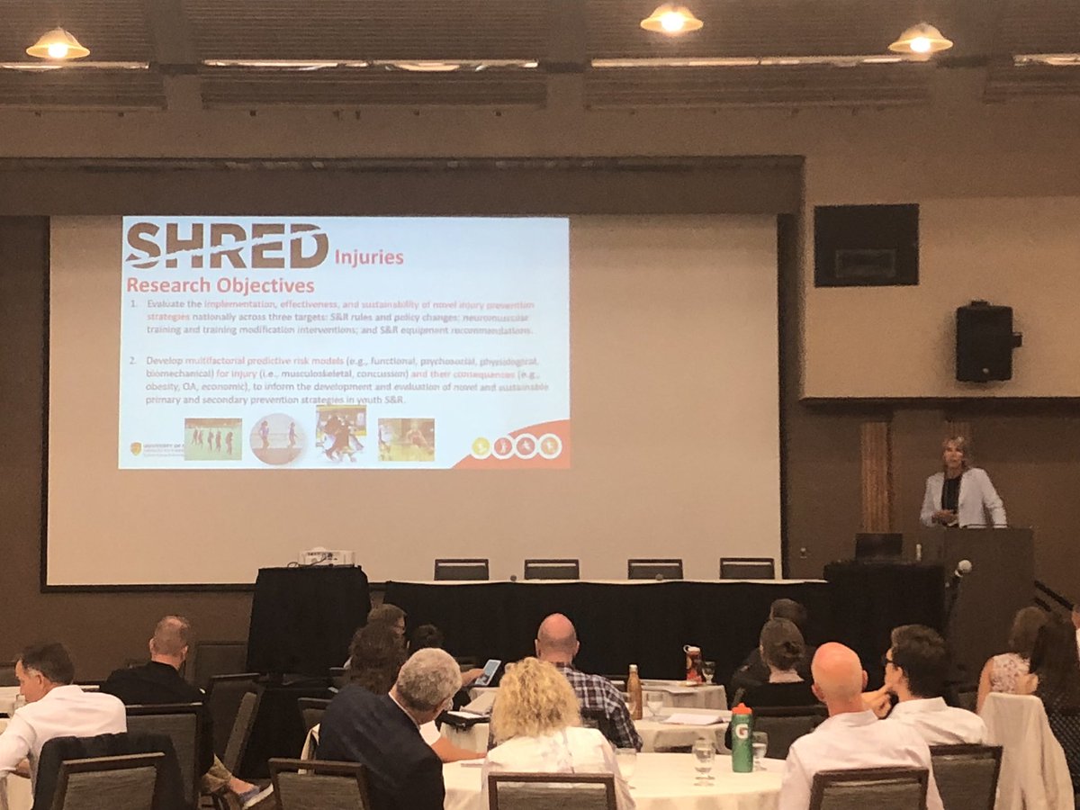 SIPRC_'s tweet photo. Throughout #RACE2018, we’ve been hearing about recent research and results that we can use to inform injury prevention strategies. Now, @CarolynAEmery presenting on our next big study - SHRED injuries, Surveillance in High schools to REDuce injuries. https://t.co/G5gAjPYXM4