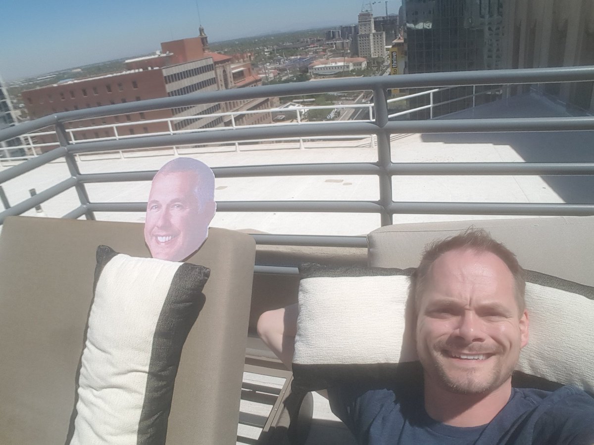 dschwalls's tweet photo. Enjoying the rooftop patio and catching some last minute sun with @FloodsOrg Executive Director @CBerginnis before I head to the airport. #ASFPM2018 Congrats on flood baby 3! Hope to see all 5 of you at #ASFPM2019! #badchad #goodchad @KBerginnis https://t.co/c5RA3zGEg3
