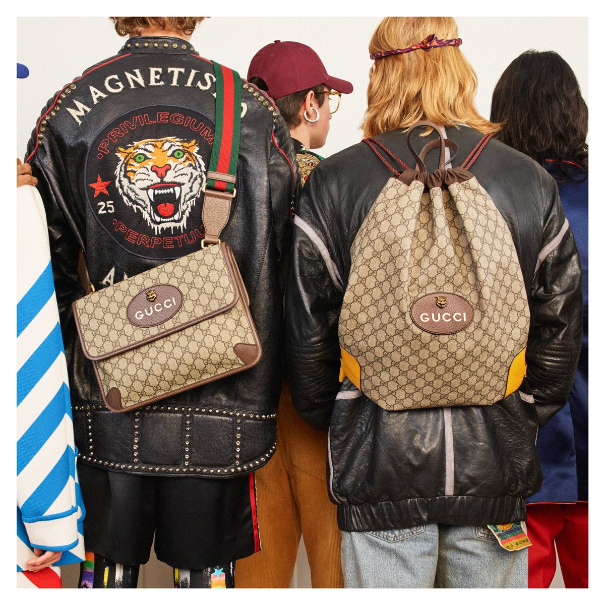 gucci på Twitter: "The GG motif men's accessories including a drawstring backpack and a messenger bag with House Web stripe strap, from #GucciPreFall18 by #AlessandroMichele. https://t.co/zcZYKTvqWo" / Twitter