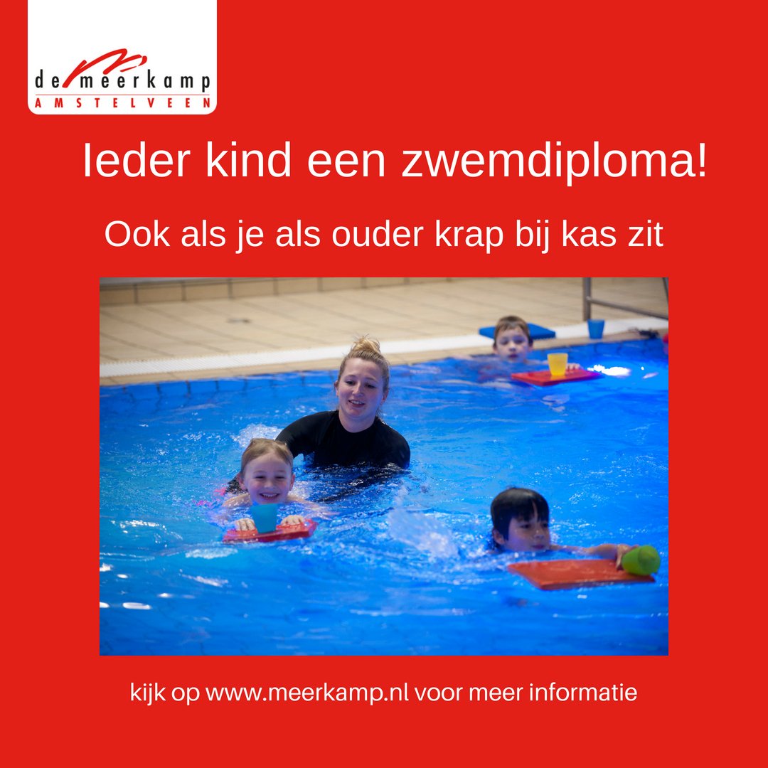 Ieder kind een zwemdiploma! 
Daarom heeft de <a href="/Gem_Amstelveen/">Gemeente Amstelveen</a> een zwemregeling voor kinderen van ouders met een minimuminkomen. Het ZwemABC wordt 100% vergoed bij zwemles bij zwembad De Meerkamp, zwemvereniging De Futen of De Watervrienden. buff.ly/2tuocPR