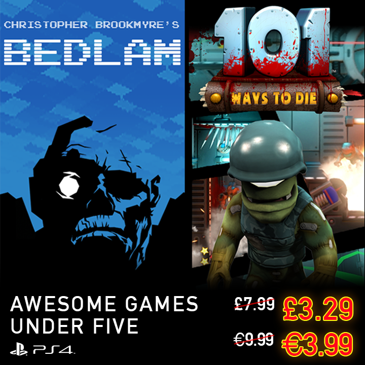 VisionGamesP's tweet photo. What's better than awesome games? Awesome games for under five!

101 Ways to Die and Bedlam for less than £5 on PS4 only! https://t.co/Ix13n2Z0vD