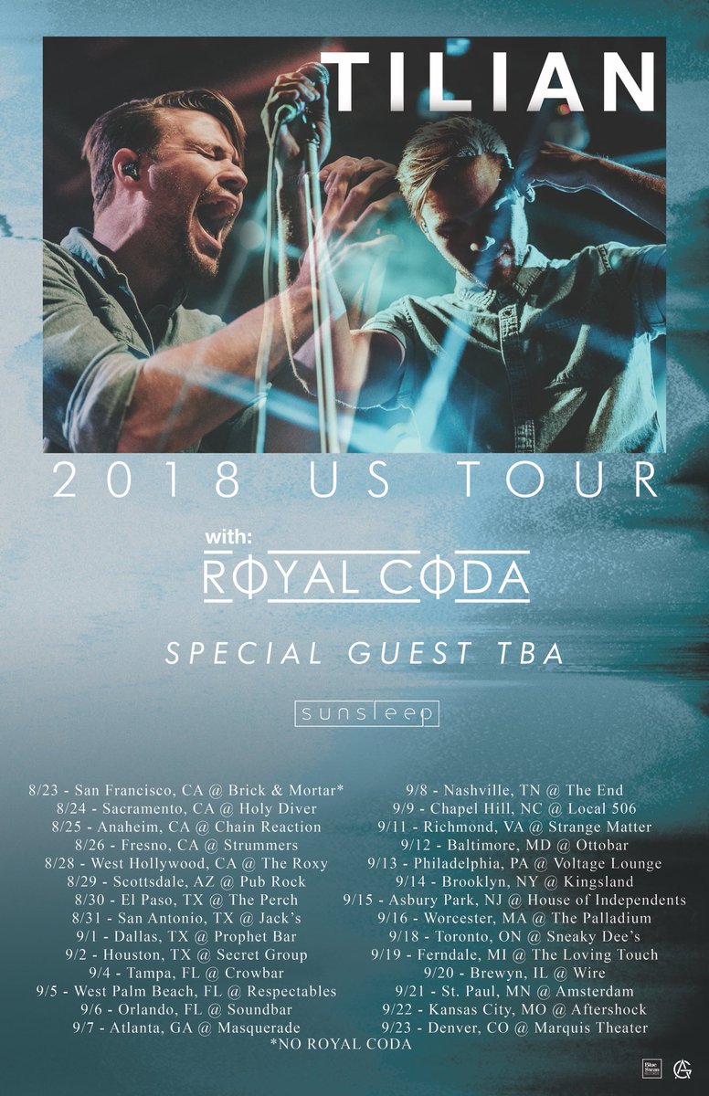 Ya boys are getting back on the road soon with <a href="/tilianpearson/">Tilian</a>, <a href="/RoyalCoda/">Royal Coda</a> &amp; another special guest TBA! 

Tickets go on sale Monday!