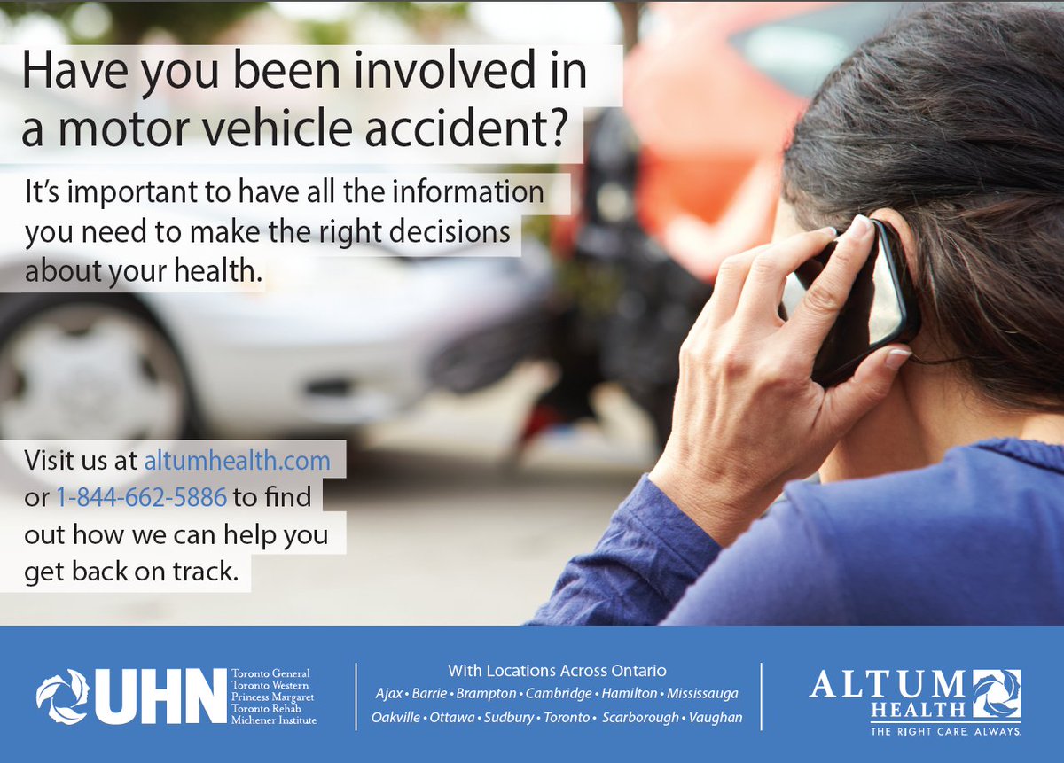 AltumHealth's tweet photo. Have you been injured in a car accident? Visit an @AltumHealth clinic to make sure you have all the Right information you need to make the Right decision about your health.
Visit us at https://t.co/tnCZvcZWst or call us 1-844-662-5886.
#AltumHealth #caraccident #autoinsurance https://t.co/kSOpdulkFa
