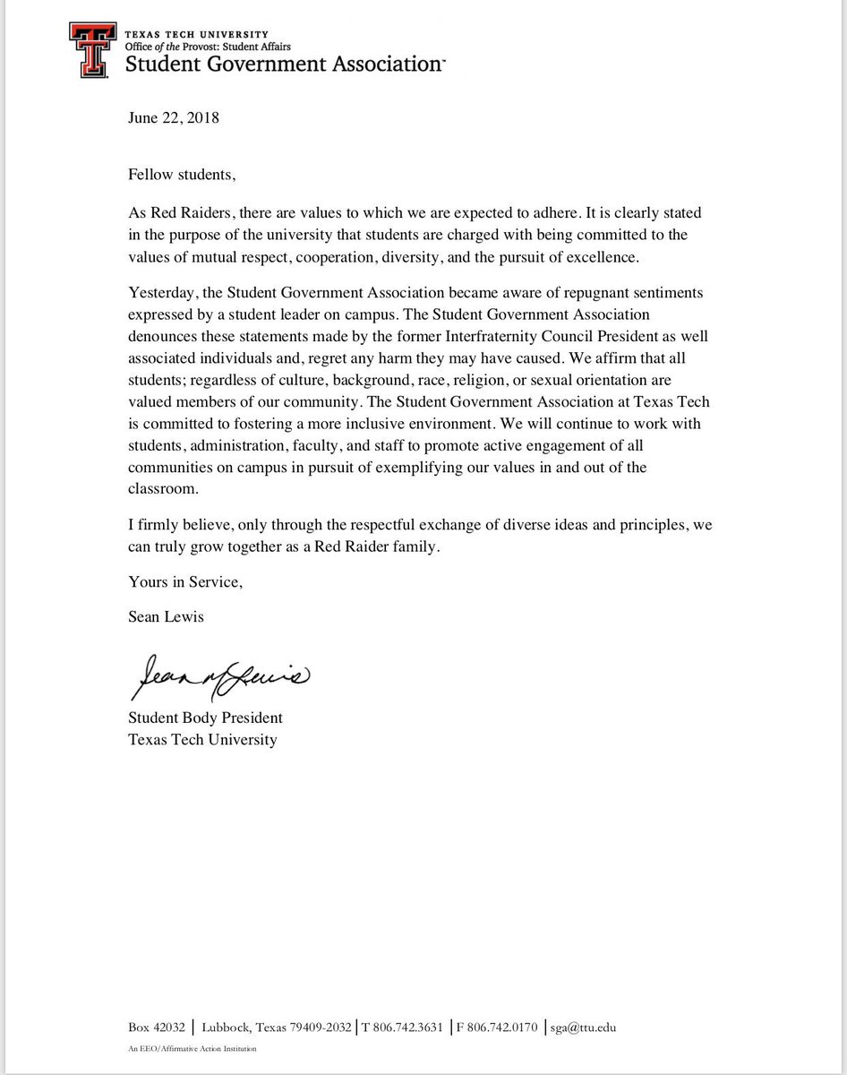 ttu_sga's tweet photo. A message from the Student Government Association https://t.co/9ccbBtOBwu