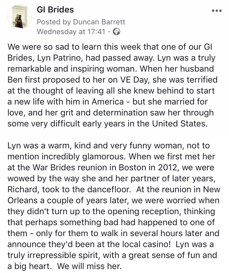 gibrides's tweet image. Some sad news this week. Lyn was a very special lady and we were honoured to get to know her.