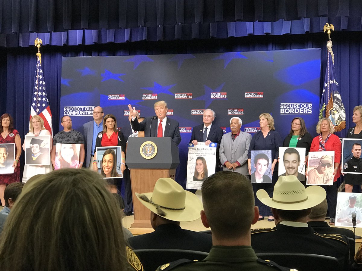 ICEgov's tweet photo. Happening now: President Trump delivers remarks on immigration with Angel Families. Learn more how ICE's VOICE Office is working with the victims affected by crimes committed by individuals with a nexus to immigration. https://t.co/ywUCvddTPm https://t.co/G077w0UYjI