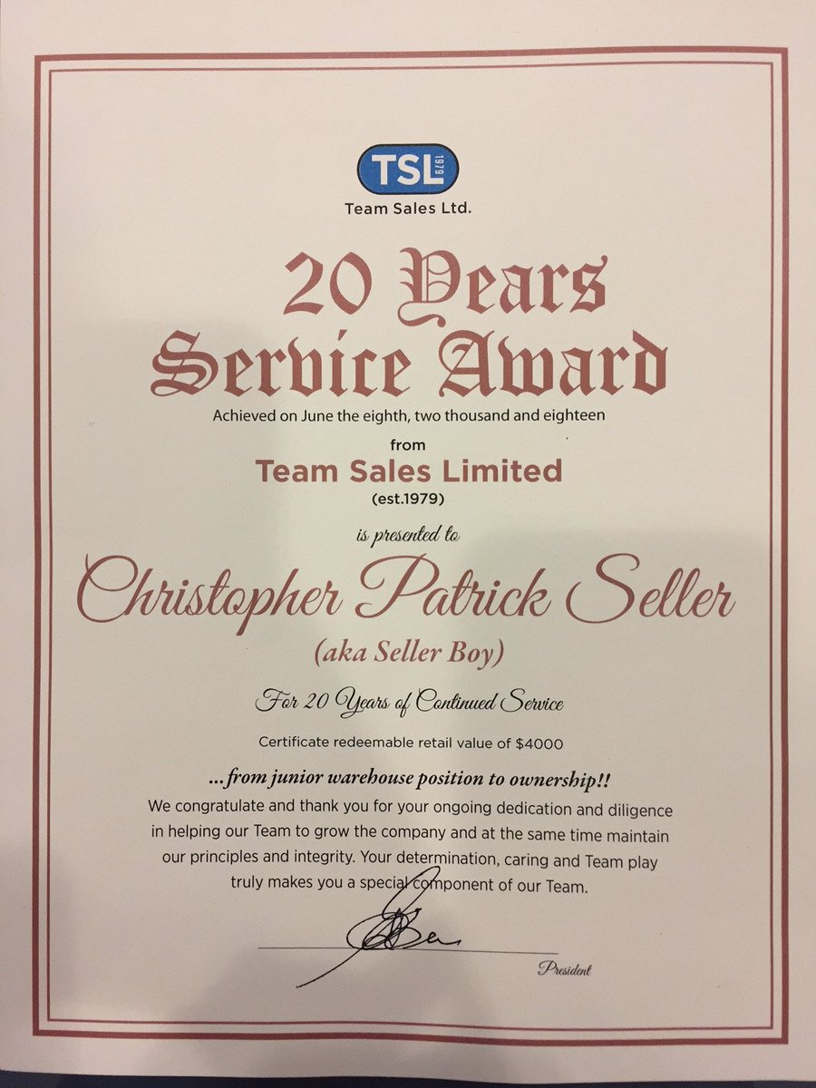 teamsalesltd's tweet photo. Congratulations to Chris Seller for 20 great years at Team Sales Ltd!! He has moved the ranks from a junior warehouse employee, all the way up to part owner - Well done Christopher!! https://t.co/7Am8P3wMpr