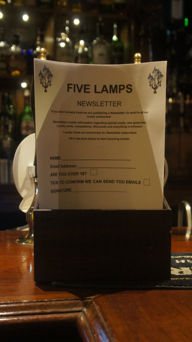 Pick up a newsletter application form from the bar for information on specials and exciting new Ales. You will also have a chance to obtain one of our loyalty cards!