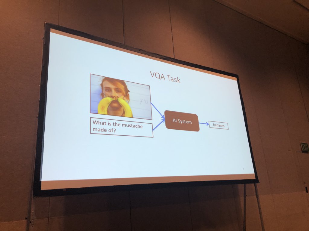 adri_romsor's tweet photo. Aishwarya Agrawal from @GeorgiaTech presenting her work on VQA and correlations in training sets at #WiCV18 #CVPR18 https://t.co/1H9uPErjxx