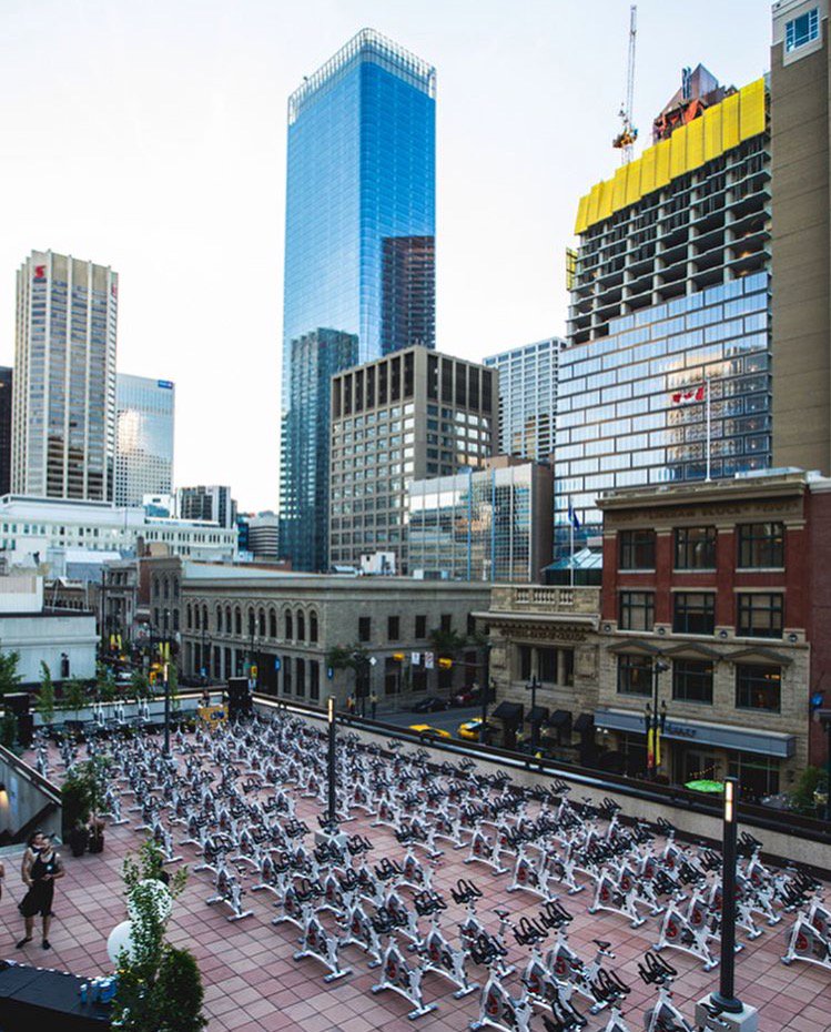Tomorrow is #RidetheRoof!
📸: <a href="/radmencreative/">Radical Gentlemen</a> 
As a community on top of the <a href="/CalgaryMarriott/">CalgaryMarriott</a>, we’ll be raising funds for Love for Lewiston and planting a whole schwack of trees. Thanks to Cobblestone Garden Centre (<a href="/TriciaIngram/">Tricia Ingram - Cobblestone Garden Centre</a>) for decking us out with the best greenery!