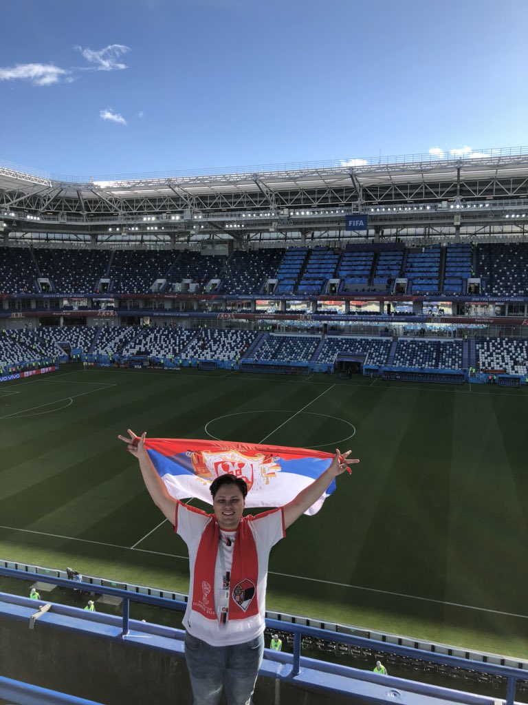 bogisav7's tweet photo. As a little kid, I dreamed of going to the World Cup. Today, that dream came true. I will never forget this experience. #SrceSvim https://t.co/6ARByjkc3a