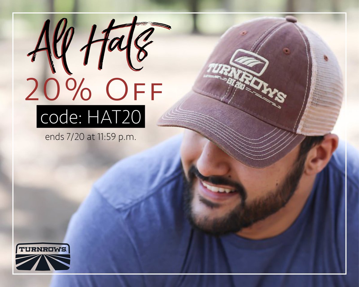 A wise man once said, 'One can NEVER have too many hats.' Ok, maybe not, but don't you agree? You now have the perfect excuse to add to your #hatcollection because all of our hats are 20% off right now! Shop here: bit.ly/2GMA8RC #Turnrows #Sale