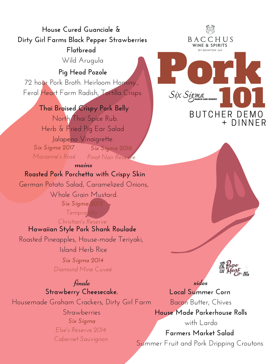 We are so excited about our next butcher demo + dinner! Check out the menu! We've paired one of our favorite wineries @sixsigmawinery with this menu and it is going to be amazing! Email to reserve your seat! andrea@bacchusws.com