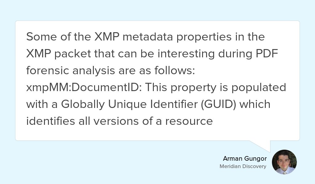 "The xmpMM:History is an array of ResourceEvents that describe the steps taken to make the changes from..." goo.gl/5pBwDu #Dfir #Ediscovery