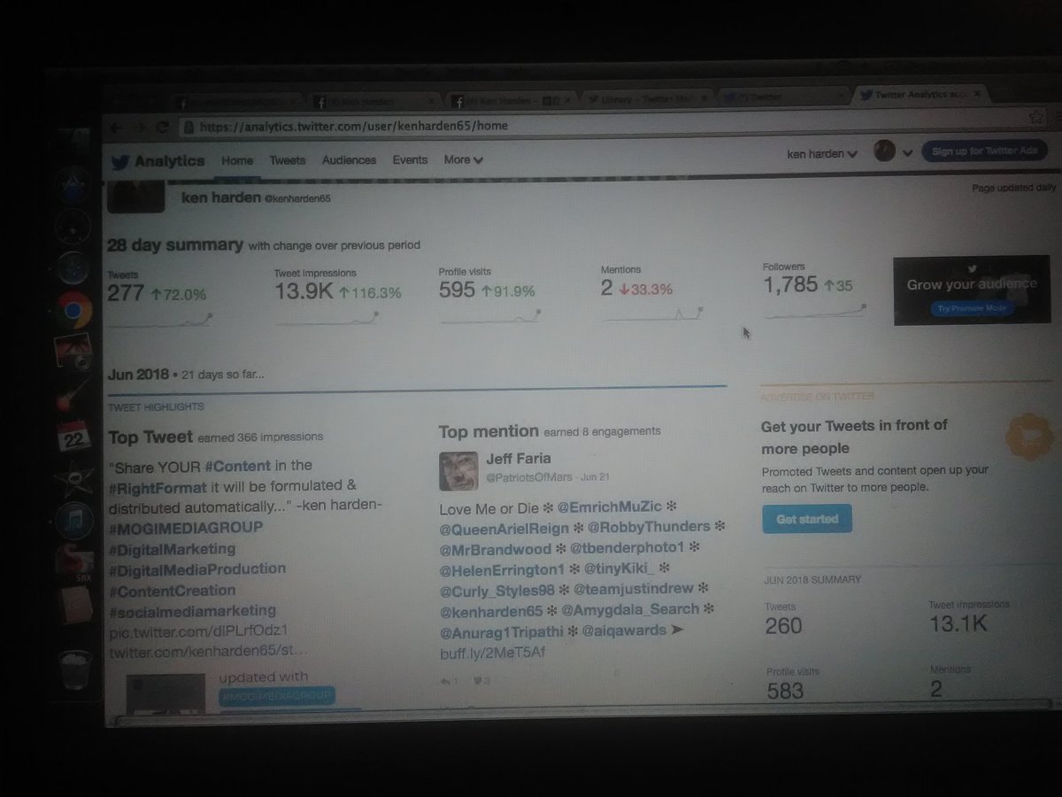 kenharden65's tweet photo. "#Analytics tell what works in #SocialMediaMarketing...
I listen and adjust..." -ken harden-
#PromotedAds or #FreePromotions?
#Promote or NO #promotions?
#MOGIMEDIAGROUP will #IncreaseTraffic #GainExposure @mogimediagroup @kenharden7 @KenHardenSr https://t.co/N63wWyYfsW