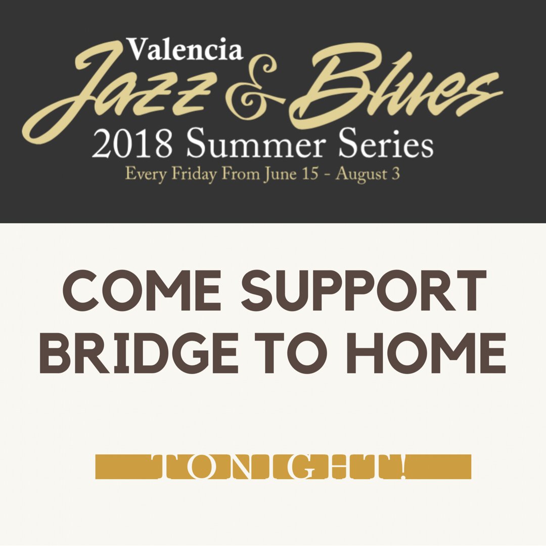 Bridge To Home (@bridgetohome) on Twitter photo We will see you tonight at <a href="/ValJazzBlues/">Valencia Jazz&Blues</a>! Come support #BridgetoHome. The fun and music go from 7-9:30 p.m. On Town Center Drive. #SantaClarita We will see you tonight at <a href="/ValJazzBlues/">Valencia Jazz&Blues</a>! Come support #BridgetoHome. The fun and music go from 7-9:30 p.m. On Town Center Drive. #SantaClarita