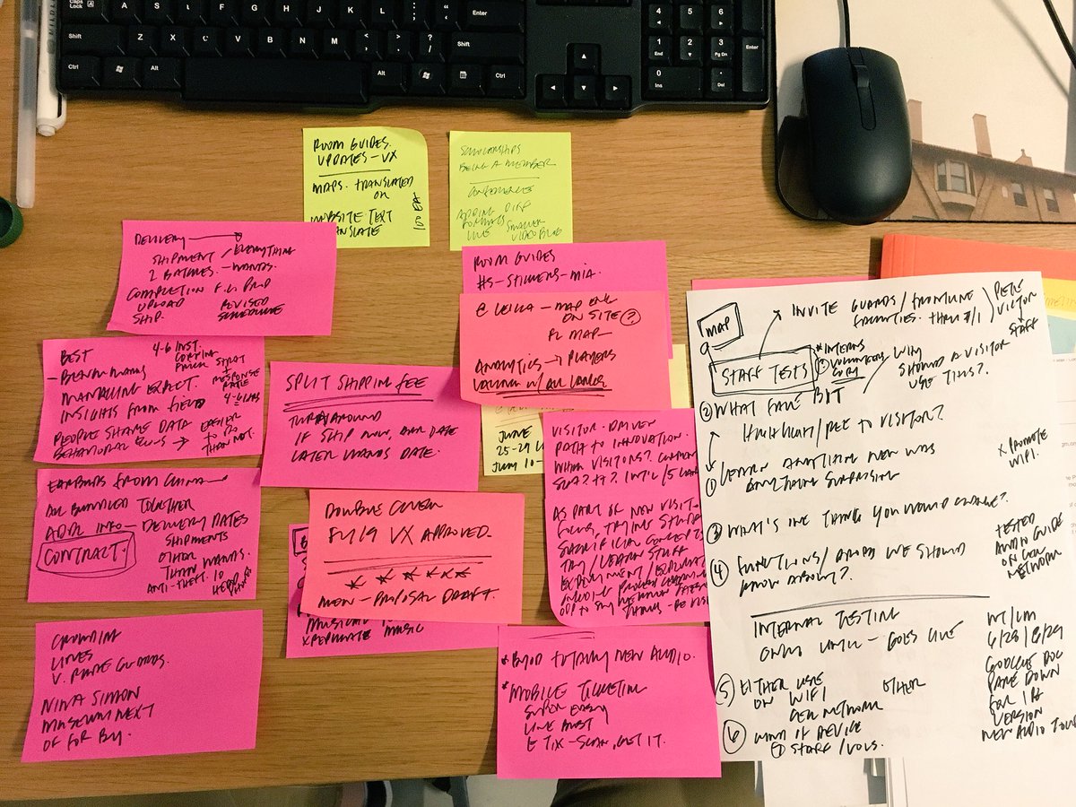 michellegrohe's tweet photo. It’s been an amazing 2 years of #visitorexperience #musetech #museumeval #mentorship by @lhmann, and I love how our calls always result in my desk covered in post-it’s of ideas, questions, and next steps. @FranklyGW #visitorcentered https://t.co/mVlAXxLIKa