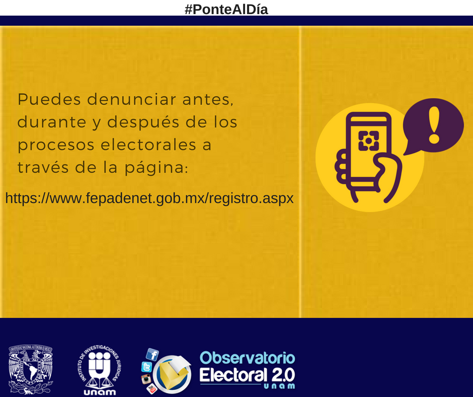 ObservatorioIIJ's tweet photo. Hoy #PonteAlDía con las
Denuncias y Procedimientos en materia electoral
#DelitosElectorales #Elecciones2018 #EleccionesMexico 
@INEMexico https://t.co/AgS6Jpb0ZI