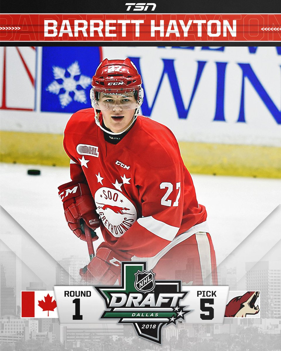 With the fifth overall pick, the Arizona Coyotes select Barrett Hayton.