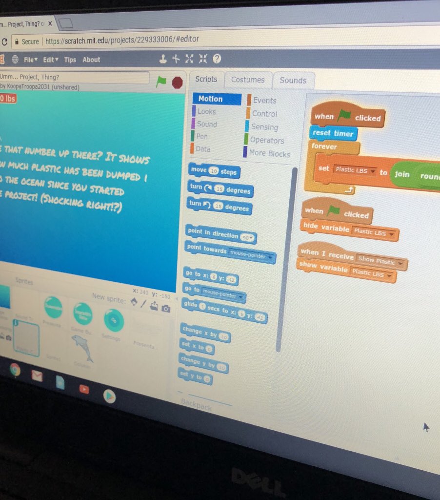 MaskLaurie's tweet photo. Problem solving Ss #code @scratch plastic/second/year! Using statistics collected in research. @mraspinall I asked how did he calculate formula for second/year?...Ss “I just asked Siri”... then prove Siri is right..Ss sure did! #TeachSDGs #reallife #newmath #updatecurriculum 👍 https://t.co/dnG3MSPNBM