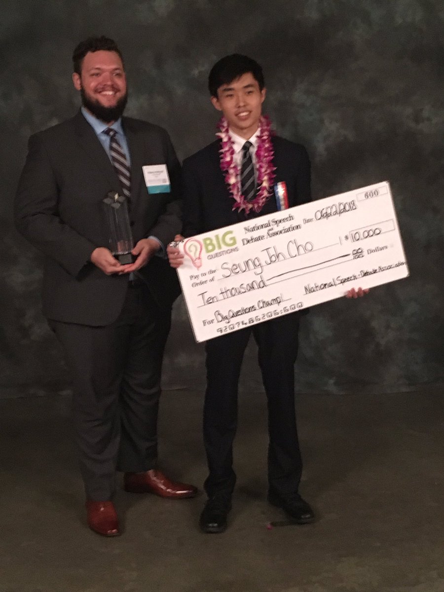 Congratulations to our 2018 Big Questions National Champion Seung Joh Cho from L C Anderson High School! #Nats18
