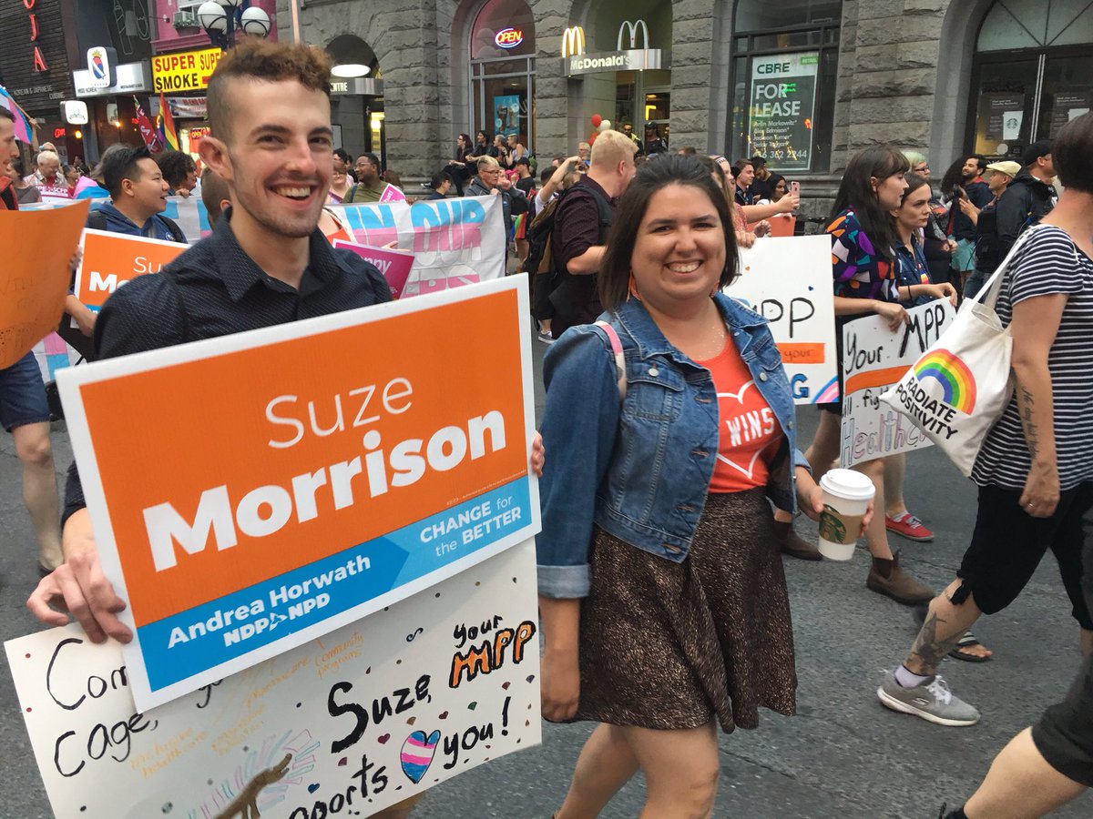 Proud New Democrats at the Trans March. In our homes, workplaces, schools and school curriculums - Trans RIghts are Human Rights! #transmarch #prideto #onpoli
