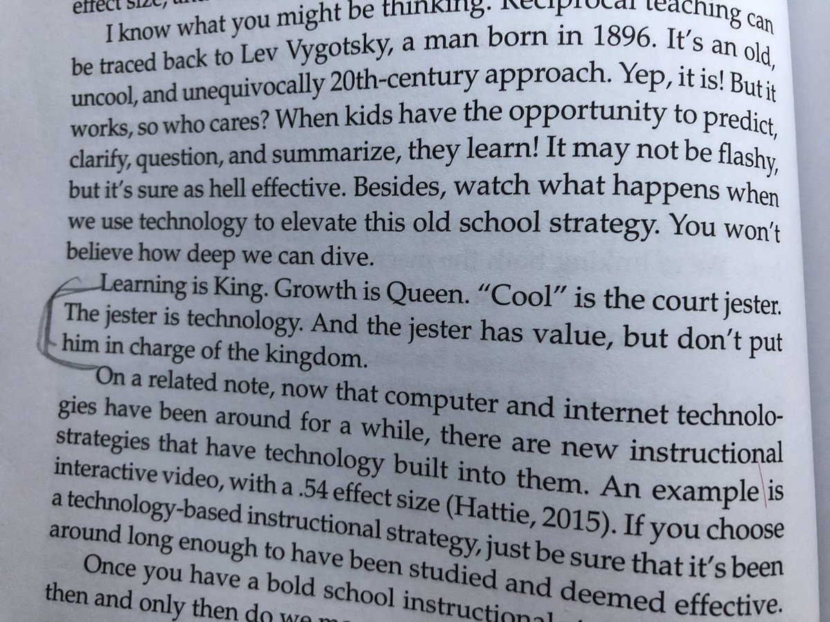 leahcstafford's tweet photo. Another #BoldSchool quote coming at ya. “Learning is king. Growth is queen...The jester is technology. And the jester has value, but don’t put him in charge of the kingdom.” @Wes_Kieschnick @edcampgville #PLNBookStudy https://t.co/ZWHYmsKXw4