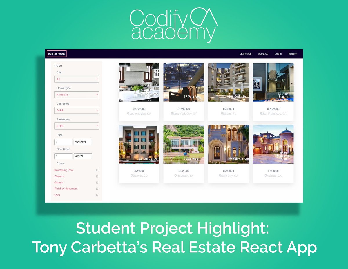 CodifyAcad's tweet image. For Codify’s first student project highlight, we couldn’t be prouder of Tony Carbetta of Carbetta Coding‘s real estate react app, Realtor Ready.
Check it out!
codifyacademy.com/learn/student-…
#codify #codifyacademy #react #reactapp #learntocode #changeyourlife #frontend #webdev