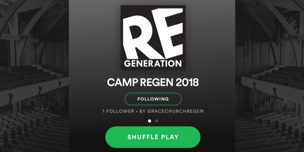 Curious what songs will be at Regen this year? Follow our playlist on <a href="/Spotify/">Spotify</a> and get familiar with the songs we will sing at camp next month! #campregen #regen18