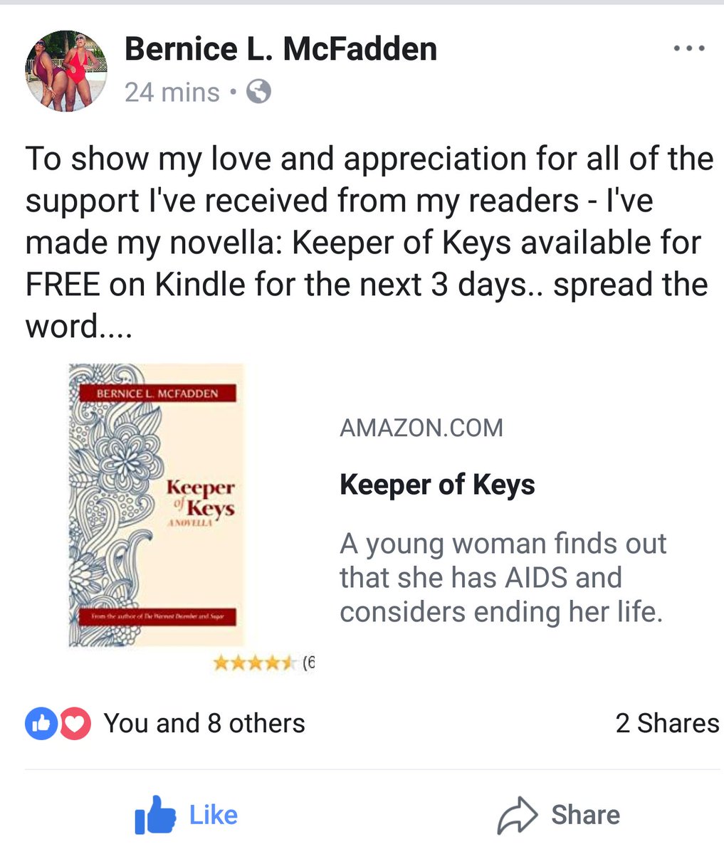 Free #Kindle edition of #KeeperOfKeys by #BerniceMcFadden available on #Amazon from June 22-24. I got mine! Thanks @BerniceMcFadden 😀